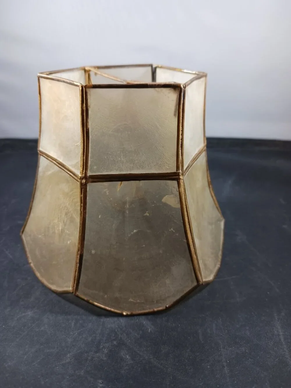 Mini Vintage Capiz Shell Lamp Shades featuring Brass Trim
